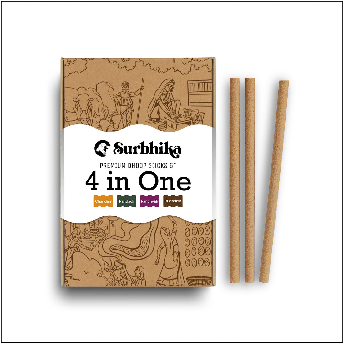 4 in One - Dhoop Sticks 6 inch with Stand