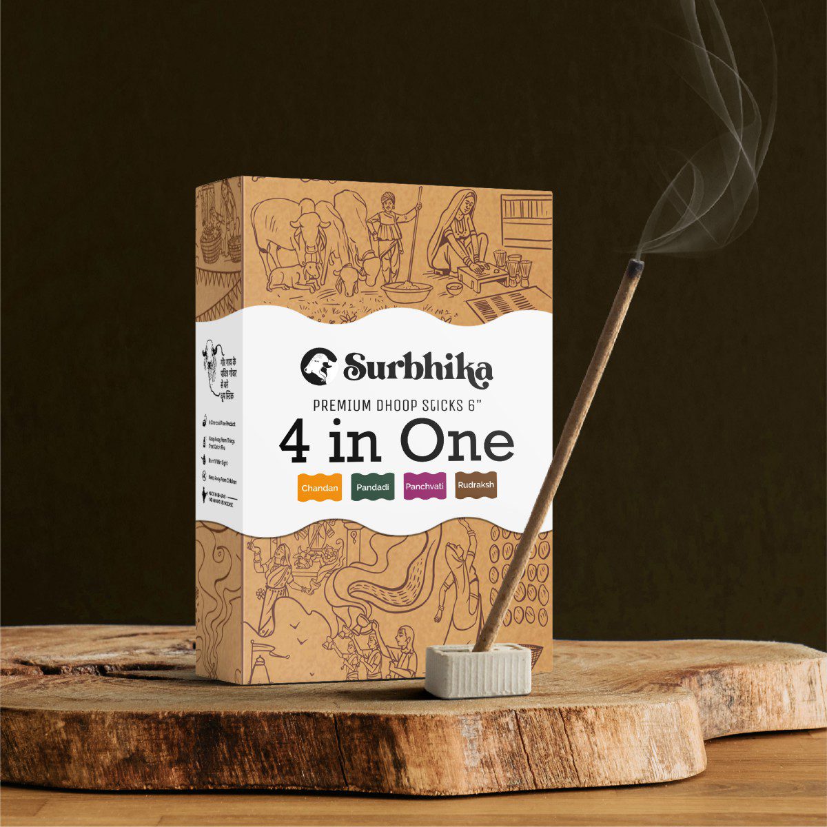 4 in One - Dhoop Sticks 6 inch with Stand