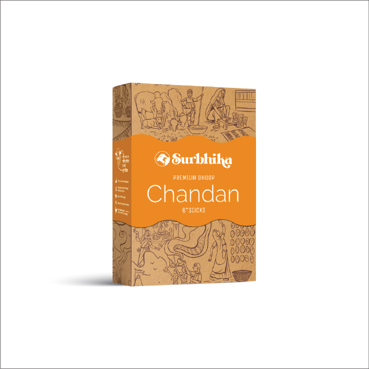 Chandan Premium Bambuless Dhoop Sticks 6 Inch [ Sandalwood ]