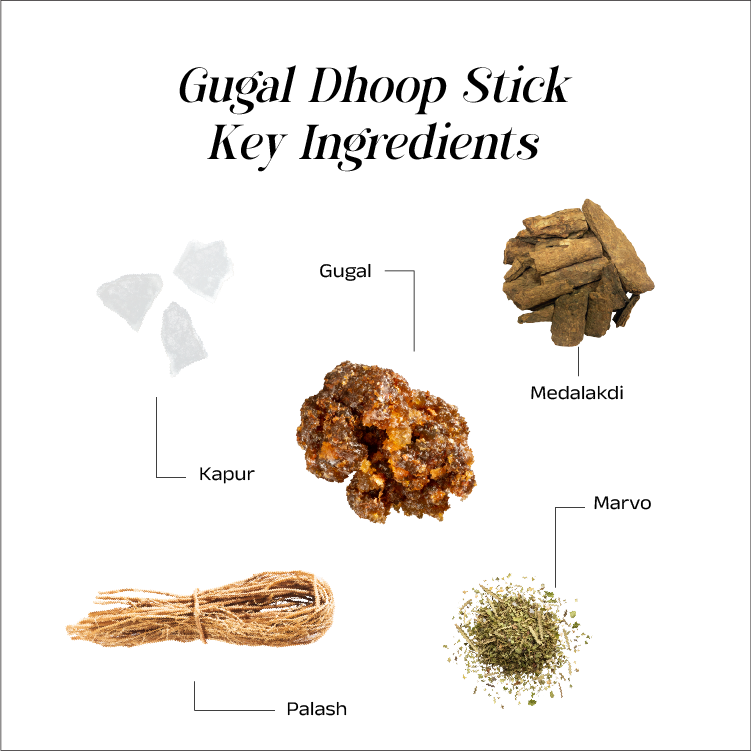 Gugal Dhoop Sticks : Pure, Bambooless & Charcoal Free -6 In