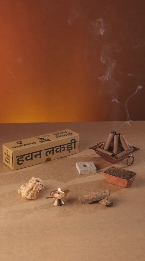 How to Use Charcoal Free Havan Lakdi for Yagya, Havan or Daily Pooja Rituals to remove nagetive energy from home, office - product by Surbhika.com