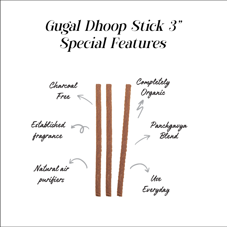 Guggal Dhoop Sticks: 100% Charcoal Free 3 Inch